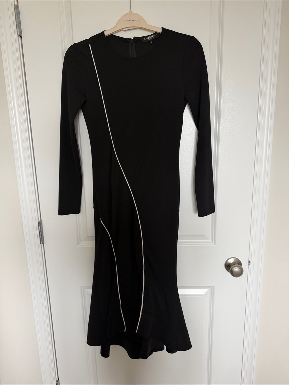 RACHEL Rachel Roy Black Long-Sleeve Midi Dress with White Piping